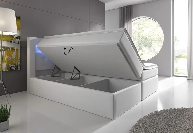 Modena Sängpaket 160x200 medFörvaring LED-belysning Vit, Vit