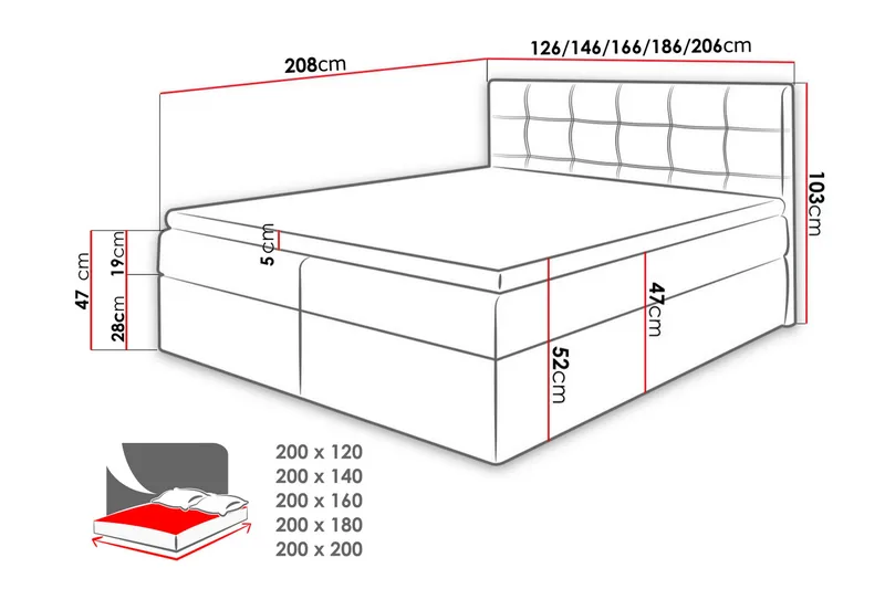 Skaftå Kontinentalsäng 140x200 - Svart/Grå/Vit - Products - Möbler - Säng - Säng med förvaring