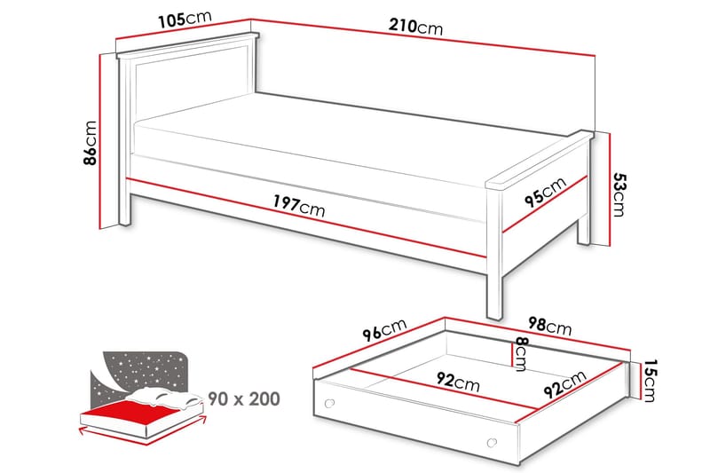Storys Sängram 200x90 cm - Vit - Products - Möbler - Säng - Sängram & sängstomme
