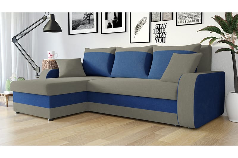 Alvared 3-sits Hörnbäddsoffa Universal - Grå/Blå - Products - Möbler - Soffa - Bäddsoffa - Bäddsoffa divan