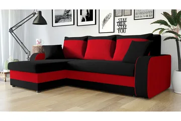 Alvared 3-sits Hörnbäddsoffa Universal - Grå/Röd - Products - Möbler - Soffa - Bäddsoffa - Bäddsoffa divan