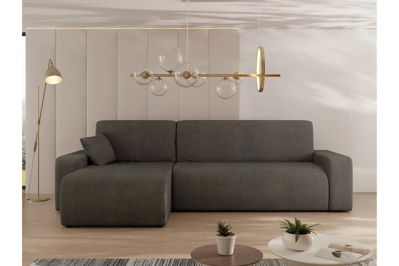 Barile Bäddsoffa med Divan 3-sits i Plysch - Grå - Products - Möbler - Soffa - Bäddsoffa - Bäddsoffa divan