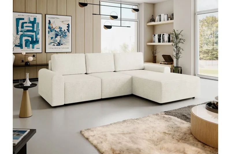 Bella Bäddsoffa med Divan 3-sits i Plysch - Beige - Products - Möbler - Soffa - Bäddsoffa - Bäddsoffa divan