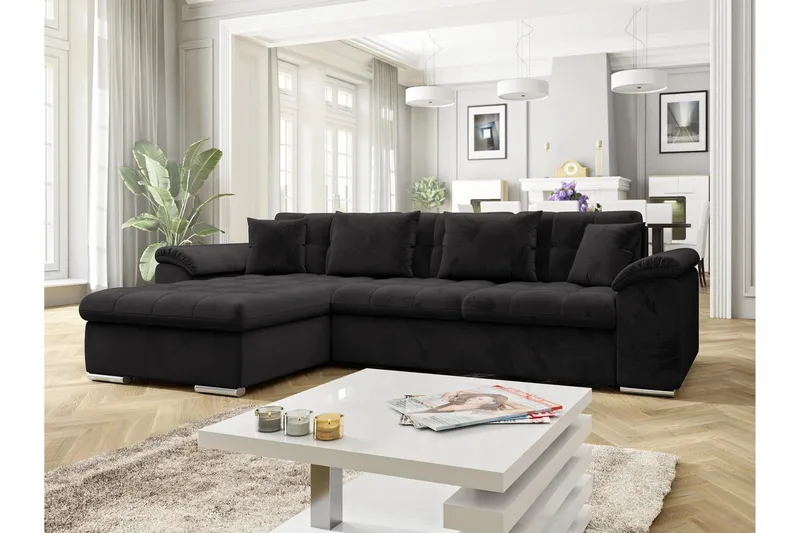 Camior Bäddsoffa med Divan 3-sits - Svart - Products - Möbler - Soffa - Bäddsoffa - Bäddsoffa divan