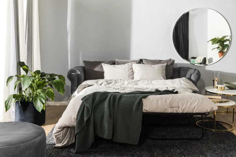 Chesterfield Deluxe 3-sits Framåtbäddad bäddsoffa i sammet - Mörkgrå Sammet - Products - Möbler - Soffa - Bäddsoffa - 3 sits bäddsoffa