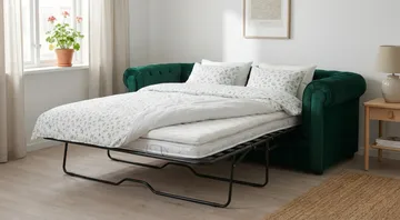 Chesterfield Lyx 3-sits Framåtbäddad Bäddsoffa med HVILA Bäddmadrass 140x200 cm Memoryskum med Tvättbar klädsel - Grön/Vit - Products - Möbler - Soffa - Bäddsoffa - 3 sits bäddsoffa