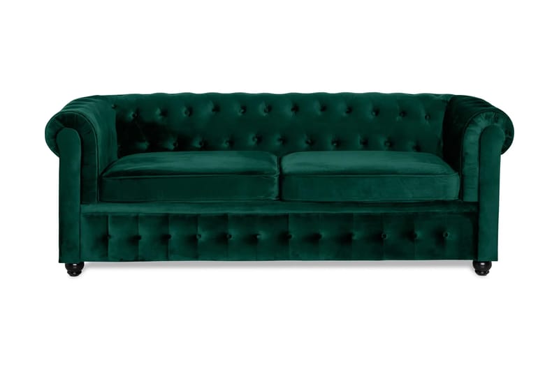 Chesterfield Lyx 3-sits Framåtbäddad Bäddsoffa med HVILA Bäddmadrass 140x200 cm Polyesterskum med Tvättbar klädsel - Grön - Products - Möbler - Soffa - Bäddsoffa - 3 sits bäddsoffa