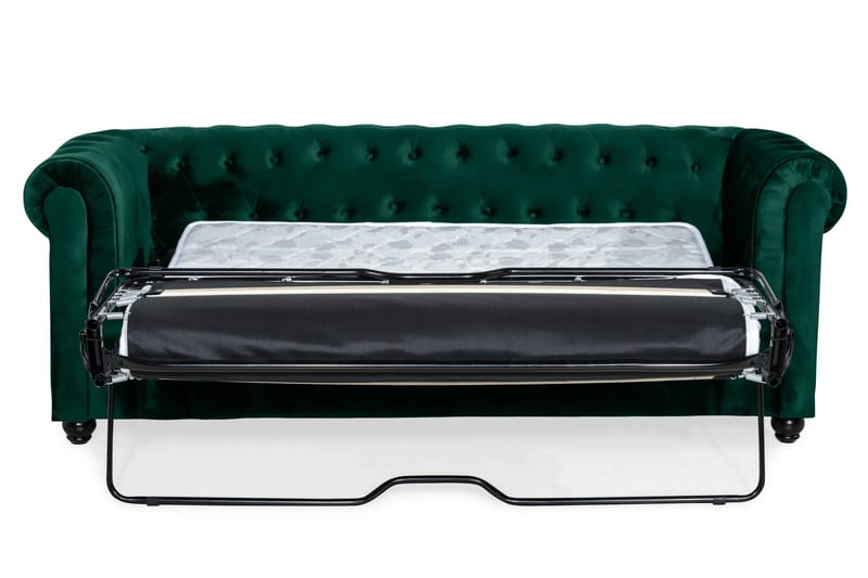 Chesterfield Lyx 3-sits Framåtbäddad Bäddsoffa med HVILA Bäddmadrass 140x200 cm Polyesterskum med Tvättbar klädsel - Grön - Products - Möbler - Soffa - Bäddsoffa - 3 sits bäddsoffa