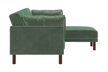 Clair 3-sits Bäddsoffa med Schäslong Ställbar Sammet/Grön/Tr - Dorel Home - Products - Möbler - Soffa - Bäddsoffa - Bäddsoffa längsbäddad