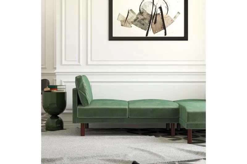 Clair 3-sits Bäddsoffa med Schäslong Ställbar Sammet/Grön/Tr - Dorel Home - Products - Möbler - Soffa - Bäddsoffa - Bäddsoffa längsbäddad