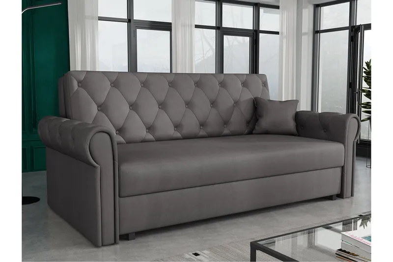 Denegal 2-sits liten bäddsoffa i Plysch - Grå - Products - Möbler - Soffa - Bäddsoffa - 2 sits bäddsoffa