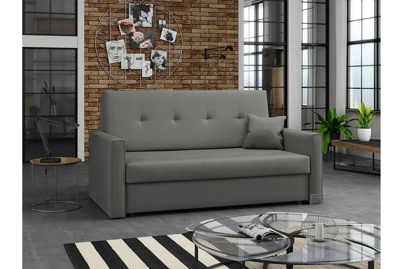 Denegal 2-sits liten bäddsoffa i Plysch - Grå - Products - Möbler - Soffa - Bäddsoffa - 2 sits bäddsoffa