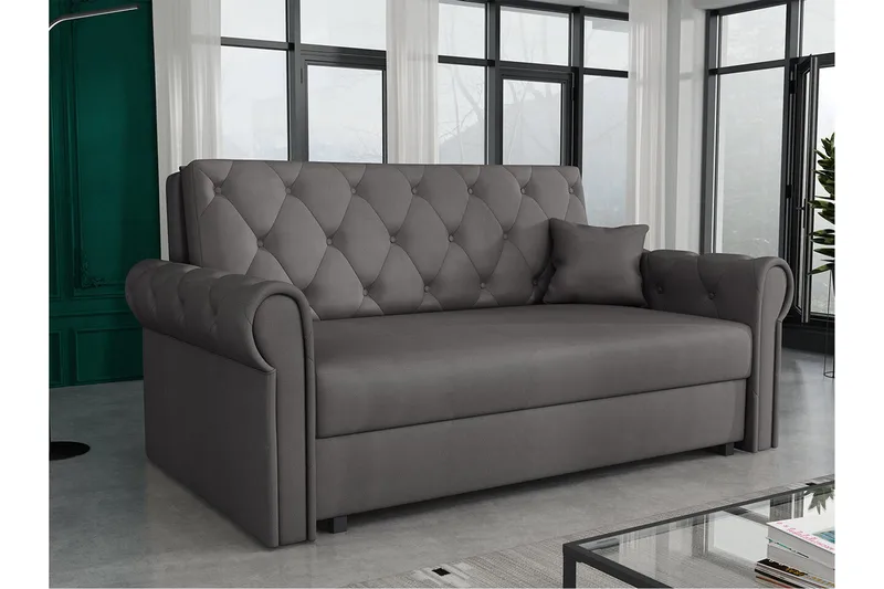 Denegal 2-sits liten bäddsoffa i Plysch - Grå - Products - Möbler - Soffa - Bäddsoffa - 2 sits bäddsoffa