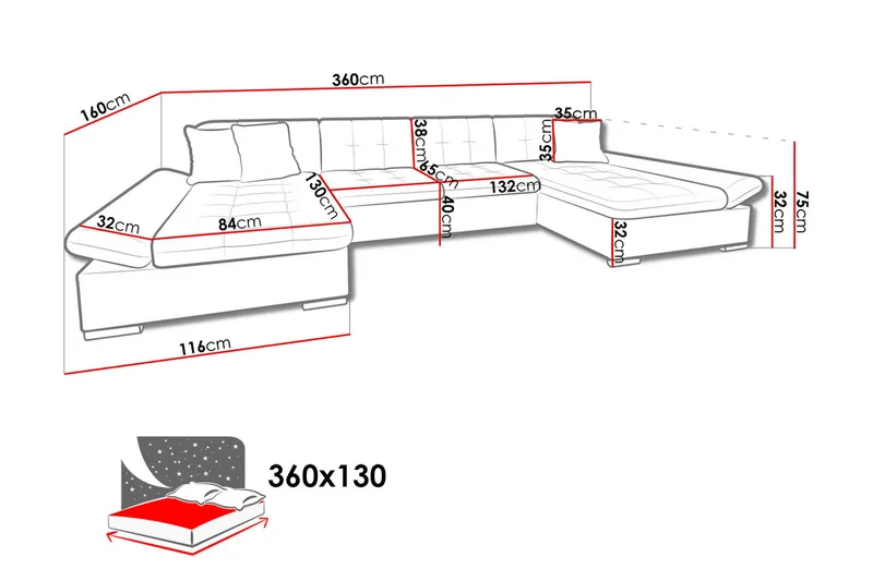 Dewitt 6-sits Bäddsoffa - Mörkgrå - Products - Möbler - Soffa - Bäddsoffa - U bäddsoffa