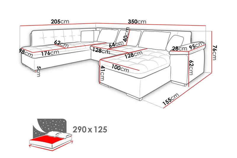 Dynir 4-sits Bäddsoffa - Svart/Grå - Products - Möbler - Soffa - Bäddsoffa - Bäddsoffa längsbäddad