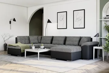 Dynir Stor Hörnbäddsoffa Divan med Förvaring Höger 350 cm - Svart / Grå - Products - Möbler - Soffa - Bäddsoffa - Bäddsoffa längsbäddad