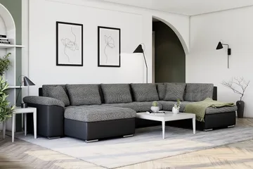 Dynir Stor Hörnbäddsoffa Divan med Förvaring Vänster - Grå / Svart - Products - Möbler - Soffa - Bäddsoffa - Bäddsoffa längsbäddad