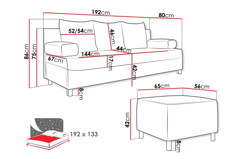 Eifion Bäddsoffa 3-sits - Grå - Products - Möbler - Soffa - Bäddsoffa - 3 sits bäddsoffa