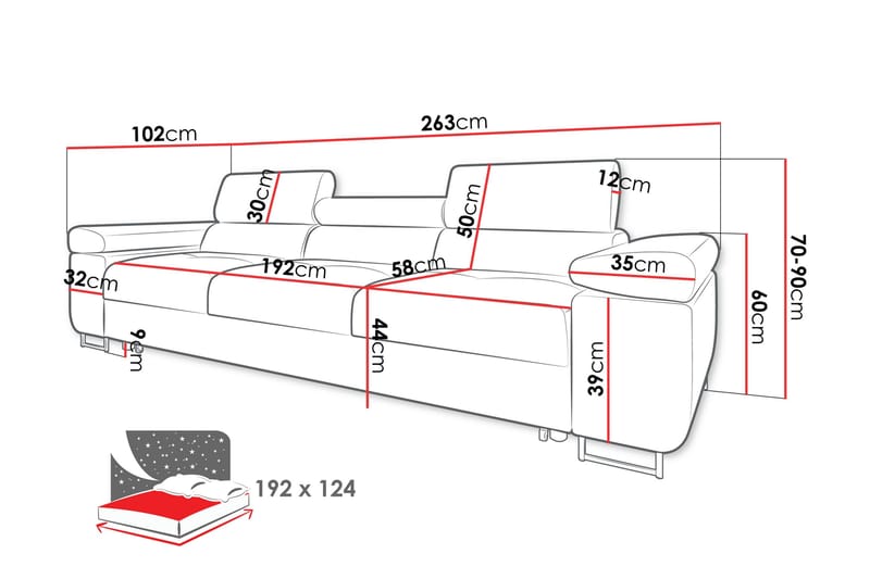 Gabina Bäddsoffa 3-sits i Konstläder - Svart/Mörkgrå - Products - Möbler - Soffa - Bäddsoffa - 3 sits bäddsoffa