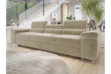 Gabina Bäddsoffa 3-sits i Plysch - Beige - Products - Möbler - Soffa - Bäddsoffa - 3 sits bäddsoffa