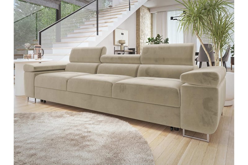 Gabina Bäddsoffa 3-sits i Plysch - Beige - Products - Möbler - Soffa - Bäddsoffa - 3 sits bäddsoffa