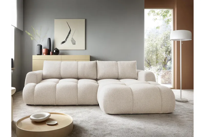 Handu Bäddsoffa med Divan 3-sits i Bouclé - Beige - Products - Möbler - Soffa - Bäddsoffa - Bäddsoffa divan