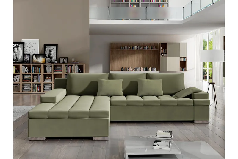 Naoma Bäddsoffa m. Divan 3-sits - Grön - Products - Möbler - Soffa - Bäddsoffa - Bäddsoffa divan