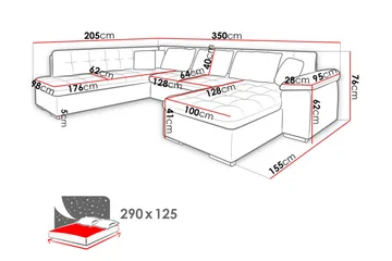 Niko U-Bäddsoffa 350x205x76 cm Divan Höger - Beige/Grå/Vit - Products - Möbler - Soffa - Bäddsoffa - Bäddsoffa längsbäddad