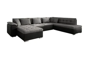 Niko U-Bäddsoffa 350x205x76 cm Divan Vänster - Grå/Svart - Products - Möbler - Soffa - Bäddsoffa - Bäddsoffa längsbäddad