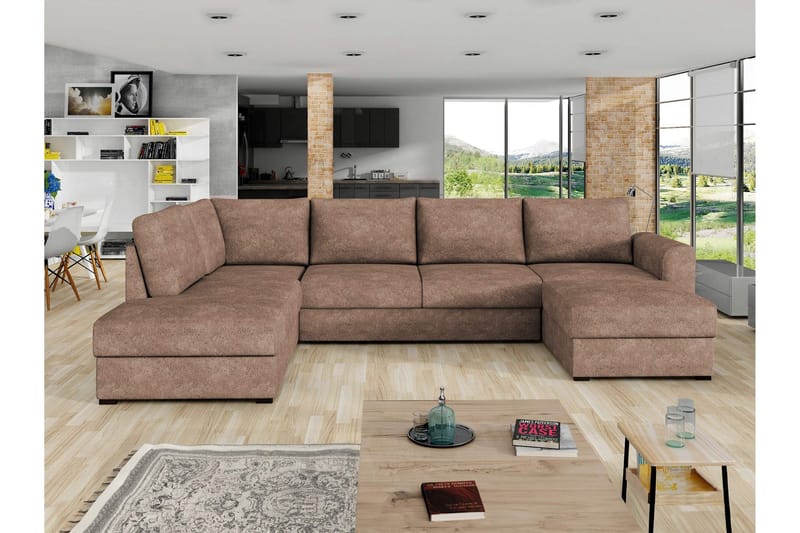 Taberk Bäddsoffa med Divan och Schäslong 4-sits i Bouclé - Rosa - Products - Möbler - Soffa - Bäddsoffa - Bäddsoffa divan