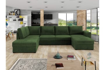 Taberk Bäddsoffa med Divan och Schäslong 4-sits i Chenille - Grön - Products - Möbler - Soffa - Bäddsoffa - Bäddsoffa divan