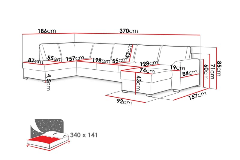 Taberk Bäddsoffa med Divan och Schäslong 5-sits i Chenille - Grön - Products - Möbler - Soffa - Bäddsoffa - Bäddsoffa divan