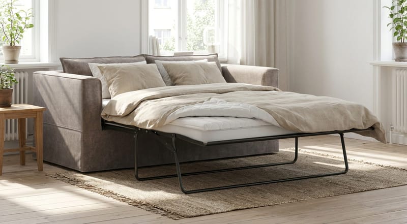 Travstad 3-sits Bäddsoffa med HVILA Bäddmadrass 140x200 cm Polyesterskum med Tvättbar klädsel - Grå - Products - Möbler - Soffa - Bäddsoffa - 3 sits bäddsoffa