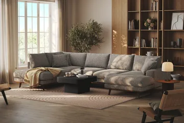 Copenhagen Premium 5-sits Vänstervänd U-formad Djup Soffa med Divan och Schäslong i Chenille - Grå - Products - Möbler - Soffa - U-soffa