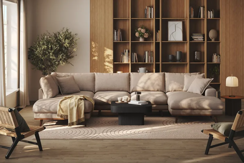 Copenhagen Premium 5-sits Vänstervänd U-formad Djup Soffa med Divan och Schäslong i Tyg - Ljusbrun - Products - Möbler - Soffa - U-soffa