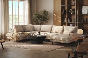 Copenhagen Premium 5-sits Vänstervänd U-formad Djup Soffa med Divan och Schäslong i Chenille - Beige - Products - Möbler - Soffa - U-soffa