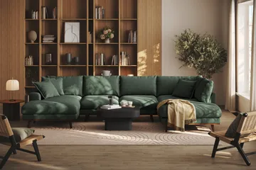 Copenhagen Premium 5-sits Högervänd U-formad Djup Soffa med Divan och Schäslong i Tyg - Grön - Products - Möbler - Soffa - U-soffa