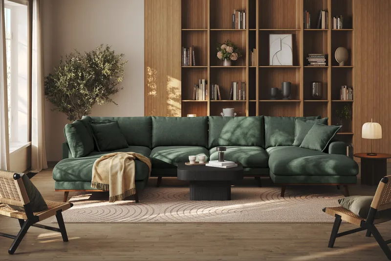 Copenhagen Premium 5-sits Vänstervänd U-formad Djup Soffa med Divan och Schäslong i Tyg - Grön - Products - Möbler - Soffa - U-soffa