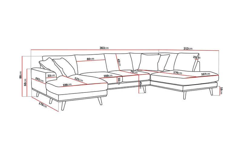 Copenhagen Premium 5-sits Högervänd U-formad Djup Soffa med Divan och Schäslong i Tyg - Ljusbrun - Products - Möbler - Soffa - U-soffa