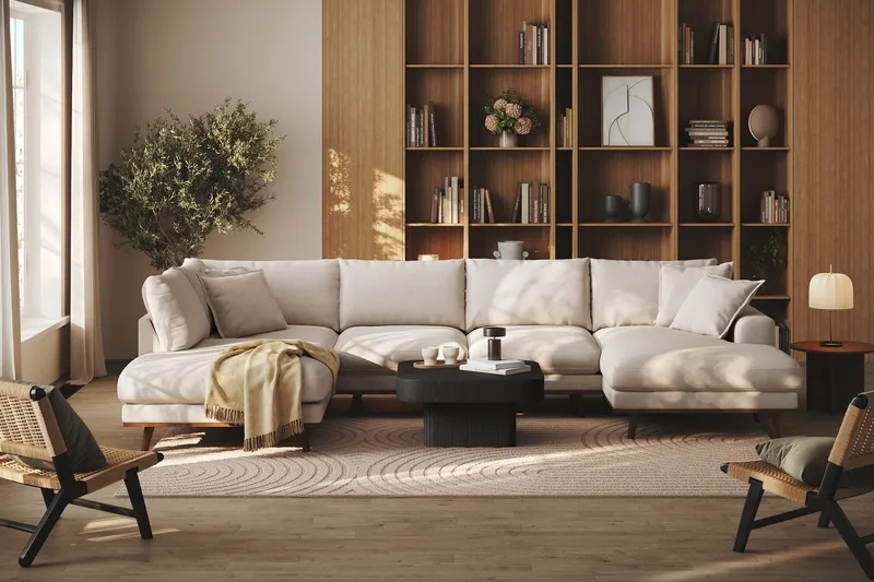 Copenhagen Premium 5-sits Vänstervänd U-formad Djup Soffa med Divan och Schäslong i Tyg - Beige - Products - Möbler - Soffa - U-soffa