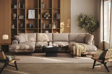 Copenhagen Premium 5-sits Högervänd U-formad Djup Soffa med Divan och Schäslong i Tyg - Ljusbrun - Products - Möbler - Soffa - U-soffa