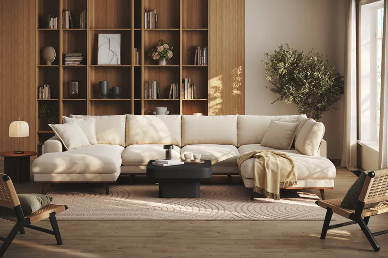 Copenhagen Premium 5-sits Högervänd U-formad Djup Soffa med Divan och Schäslong i Chenille - Ljusbeige - Products - Möbler - Soffa - U-soffa