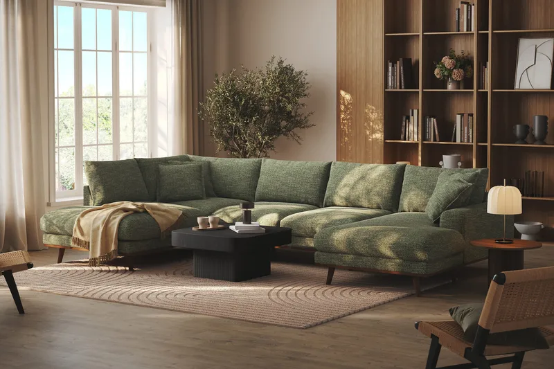 Copenhagen Premium 5-sits Vänstervänd U-formad Djup Soffa med Divan och Schäslong i Chenille - Grön - Products - Möbler - Soffa - U-soffa