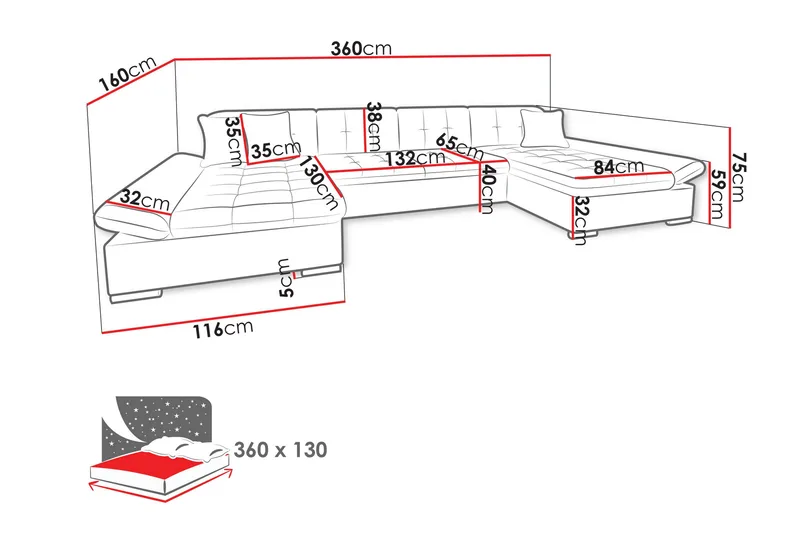 Dewitt Soffa Dubbeldivan 4-sits - Flerfärgad/Beige - Products - Möbler - Soffa - U-soffa