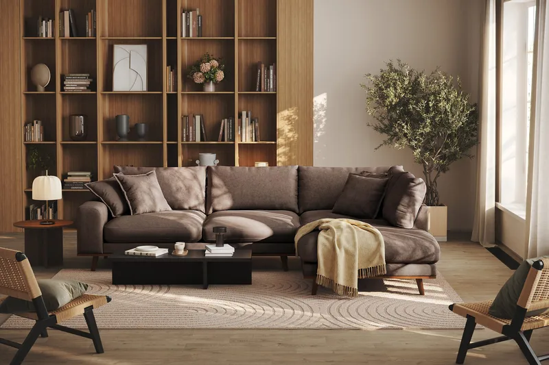 Copenhagen Premium 4-sits Högervänd L-formad Djup Schäslongsoffa i Tyg - Mörkbrun - Products - Möbler - Soffa - Divansoffa & schäslongsoffa - 4 sits soffa med divan