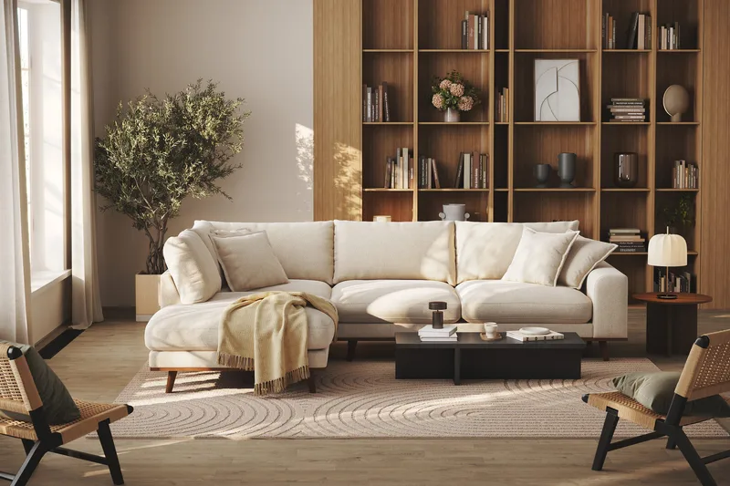 Copenhagen Premium 4-sits Vänstervänd L-formad Djup Schäslongsoffa i Chenille - Ljusbeige - Products - Möbler - Soffa - Divansoffa & schäslongsoffa - 4 sits soffa med divan
