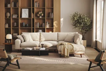 Copenhagen Premium 4-sits Högervänd L-formad Djup Schäslongsoffa i Chenille - Beige - Products - Möbler - Soffa - Divansoffa & schäslongsoffa - 4 sits soffa med divan
