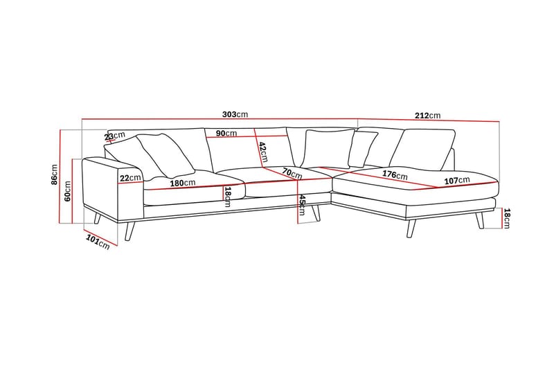 Copenhagen Premium 4-sits Högervänd L-formad Djup Schäslongsoffa i Tyg - Brun - Products - Möbler - Soffa - Divansoffa & schäslongsoffa - 4 sits soffa med divan