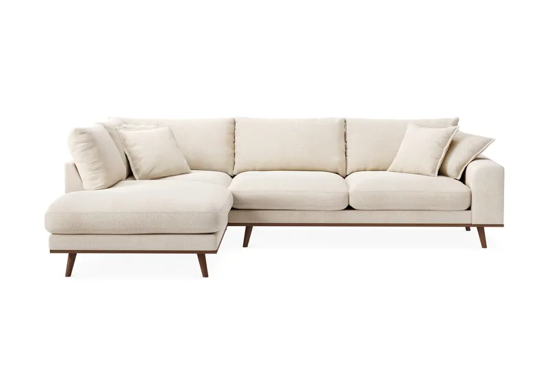 Copenhagen Premium 4-sits Vänstervänd L-formad Djup Schäslongsoffa i Chenille, Ljusbeige