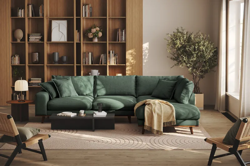 Copenhagen Premium 4-sits Högervänd L-formad Djup Schäslongsoffa i Tyg - Grön - Products - Möbler - Soffa - Divansoffa & schäslongsoffa - 4 sits soffa med divan